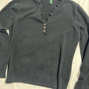 Ralph Lauren Black V-Neck Button Knit Sweater